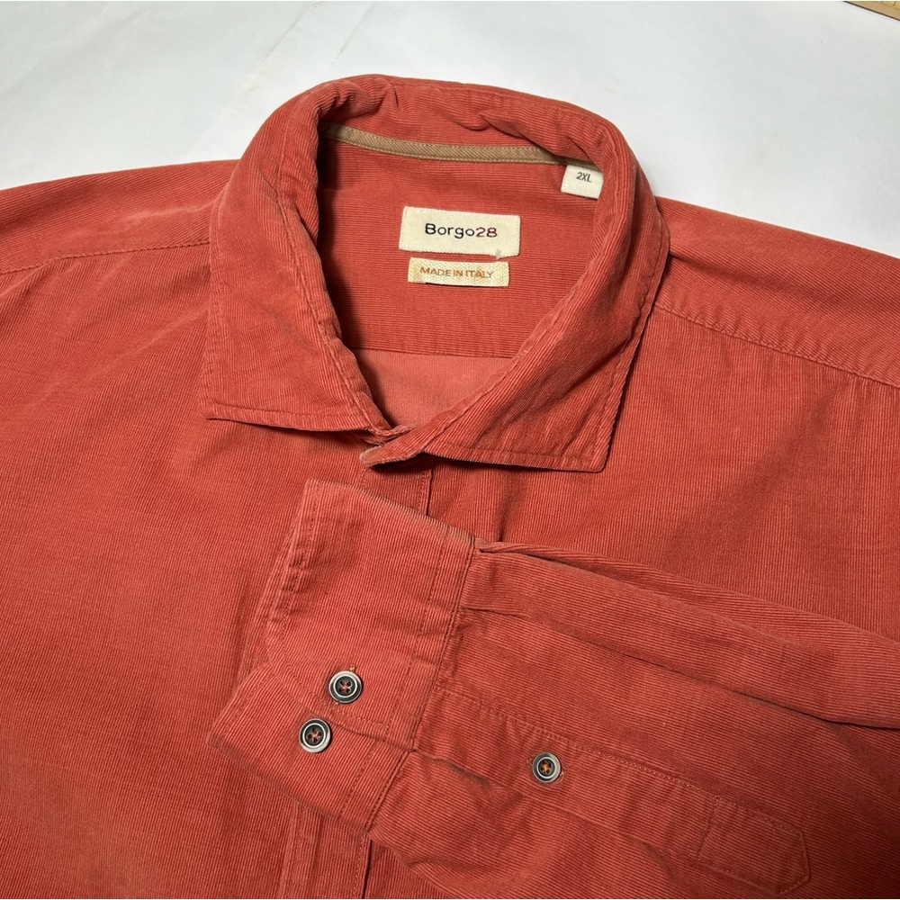 Borgo28 Shirt Mens Size‎ 2XL Orange Micro Corduroy Button Up Italy Soft Business